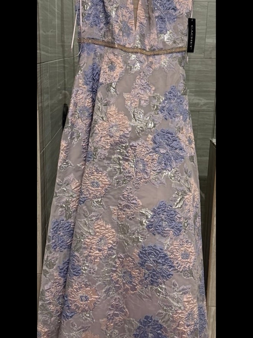 Cachet Lavender Maxi Dress with Pink and Silver Floral Appliqué